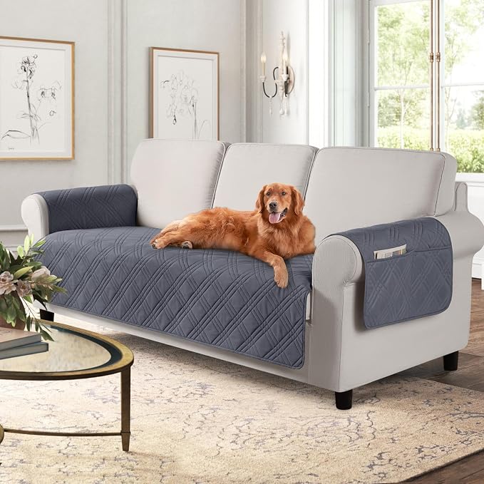 TAOCOCO Waterproof Couch Covers for Dogs, Non Slip Pet Sofa Cover, 3 Seater | Washable Couch Seat Covers with Arms for 3 Cushion Couch, Dog Couch Cover Protector, Pockets & Backless Design, Dark Grey by TAOCOCO