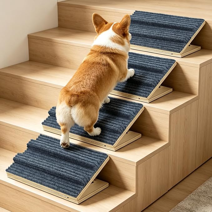 Dog Ramp for Stairs for Small Dogs Up to 40 lbs - Adjustable Dog Stair Ramp with Non-Slip Carpet, Foldable Pet Ramp for Stairs, Dog Ramp Stairs for Senior Dogs, Puppies, Bed, Sofa (4-Pack) by Unknown