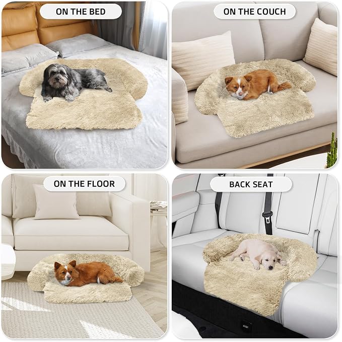 Calming Dog Bed Fluffy Plush Dog Mat for Furniture Protector with Removable Washable Cover for Large Medium Small Dogs and Cats (XS (31"x23.5"x5"), Beige) - Image 6