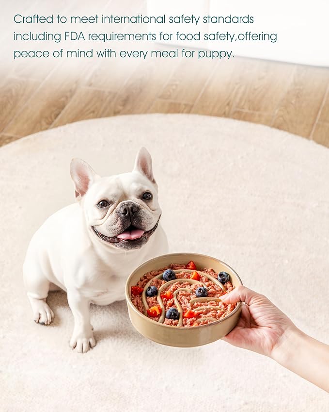 vancasso Slow Feeder Dog Bowl, 0.6 Cup Ceramic Slow Feeding Food Dish for Small Breed, Puzzle Dog Food Bowl for Fast Eater, Brown - Image 6