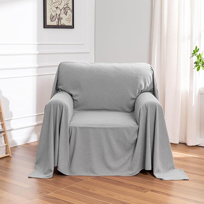 MEETSKY Small Couch Cover Oversized Armchair Sofa Covers Washable for Dogs Single Recliner Sofa Slipcover, Cat Scratch Proof Soft Sofa Throw Protector for Pets, 71" x 91", Light Grey by MEETSKY