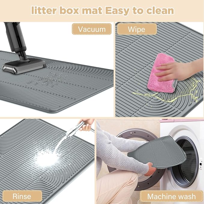 AMOK Cat Litter Mat, Extra Large Silicone Litter Box Mat 40" x 28", Waterproof Litter Trapping Mat for Cats, Durable and Easy to Clean, Grey - Image 5