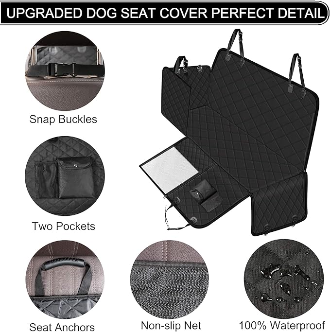Femuar Dog Car Seat Cover with Storage Pockets Mesh Visual Window, Waterproof Nonslip , Heavy Duty Scratchproof Pet Dog Back Seat Cover Hammock for Cars Trucks and SUVs - Image 3