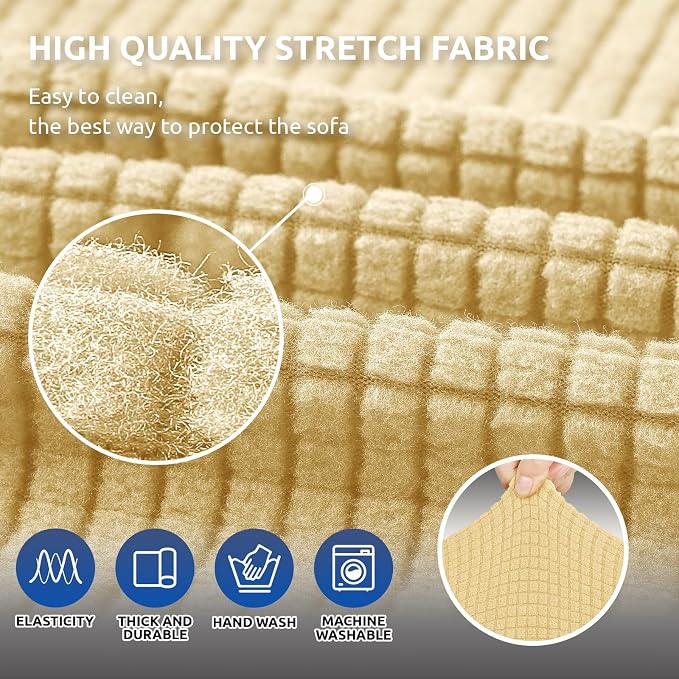 KEKUOU Stretch Loveseat Couch Cover, 2 Cushion Couch Slipcover,Champagne | 1-Piece Washable Sofa Cover Pet Friendly (55"-78") Furniture Protector Soft Jacquard, Elastic Bottom for Dogs & Kids - Image 5