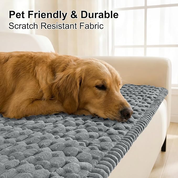 Smiry Non Slip Couch Covers for Dogs, Scratch Resistant Pet Sofa Protector | Machine Washable Soft Fuzzy Thick Furniture Cover for Sofa Loveseat Sectional Large Dogs, Grey, 35.4" x 35.4" - Image 3