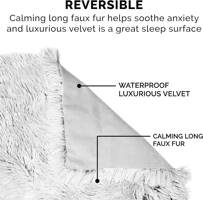 Furhaven Waterproof Throw Blanket for Dogs & Indoor Cats, Reversible Protective Pet Blanket, Small, Long Faux Fur & Velvet, Mist Gray - Image 4