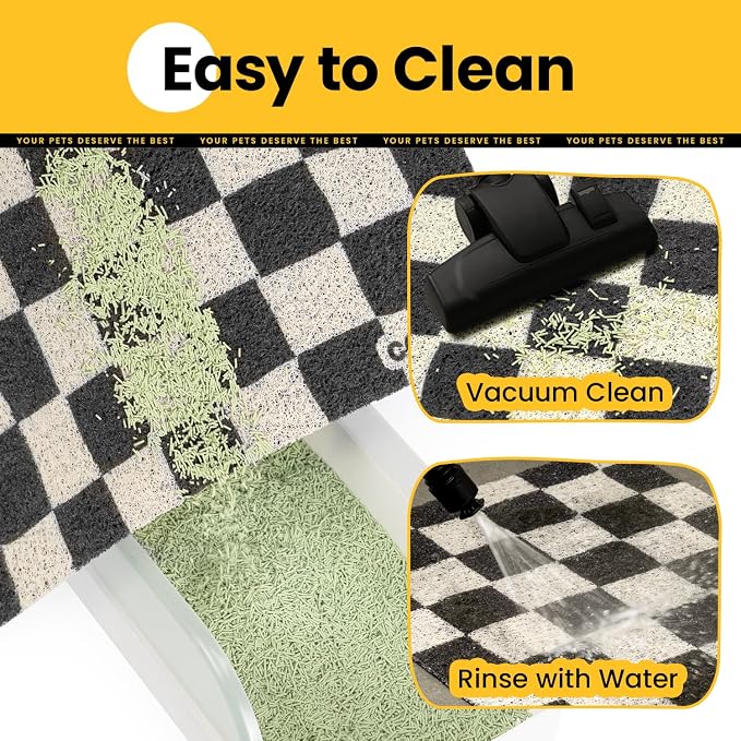 Conlun Cat Litter Mat Litter Trapping Mat, Premium Durable PVC Cute Cat Litter Box Mat, Non-Slip, Less Waste Kitty Litter Mat, Soft on Kitty’s Paws, 24”x 17” cat matts for litter, Chessboard - Image 5