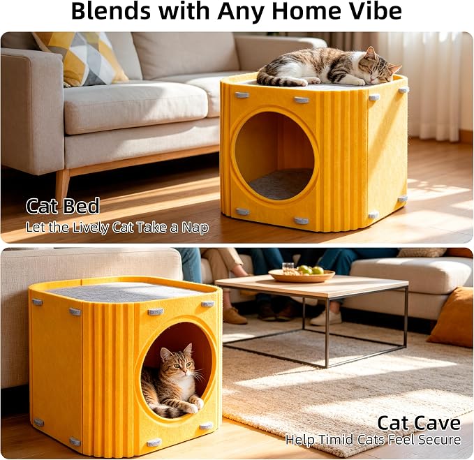 Cat Houses for Indoor Cats, Warm Felt Cat Hideaway, Thick Cat Bed Cave | Scratch-Resistant Cat Cave, Kitten Hideaway for Timid Cat & Small Pet, Modern Sturdy Cats House Condo, Up to 22Lbs - Image 2