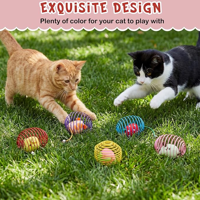 Jecery 5 Pcs Cat Toys Spring,Fruit Mouse,Multicolor | Interactive Metal Cat Toy, Stretchable Rolling Ball, for Indoor Cats, Colorful Playful Coils, Kitten Pet Supplies - Image 4