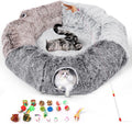 Large Cats Tunnels for Indoor Cats Fluffy Warm Cat Bed and Detachable Cave Tunnels with 20 Pet Toys, Donut Tunnel and Variety Kitten Toy Set for Playing by Odoland