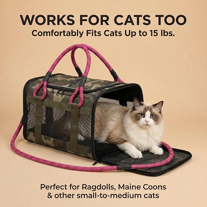 Soft-Sided Dog & Cat Carrier | for Car Rides, Vet Visits, Errands & Daily Outings | Fits Small Dogs & Cats Up to 15 lbs | 18" L x 11.5" H | Yorkies, Chihuahuas & More - Image 4