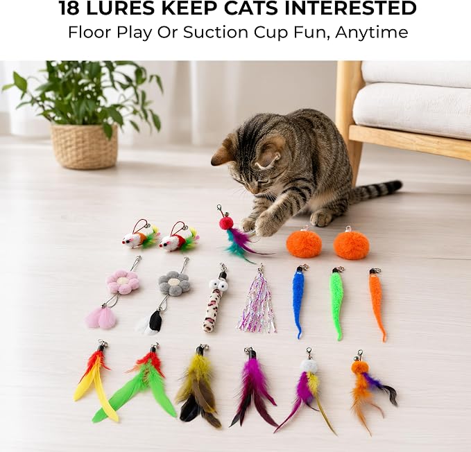Cat Toys for Indoor Cats, Interactive Cat Toy Wand, Kitten Stuff, 18 Lures | Heavy Stable Base Prevents Toppling, Dual Suction Cup For Extra Play Options, Trigger natural feline hunting instincts today - Image 2