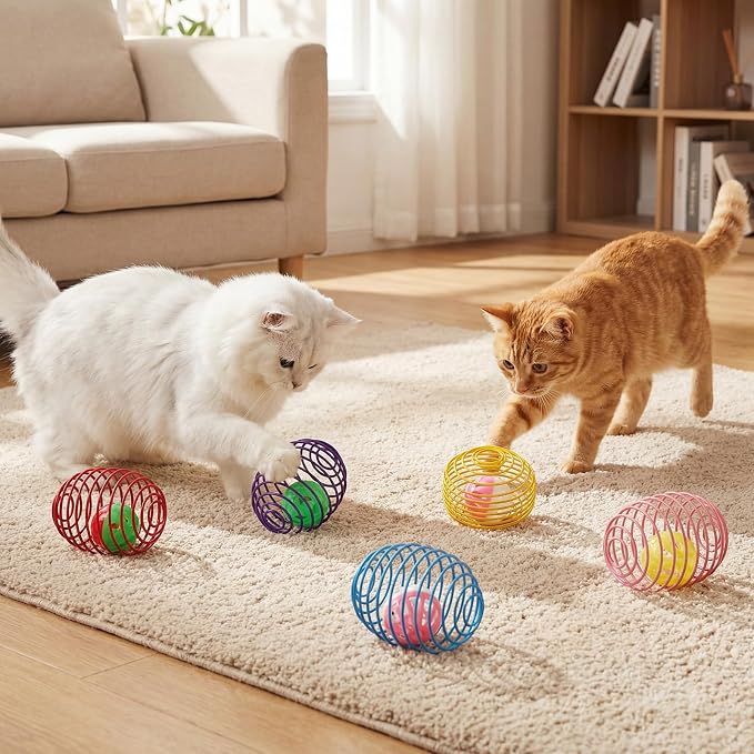 Jecery 5 Pcs Cat Toys Spring,Bell Ball,Multicolor | Interactive Metal Cat Toy, Stretchable Rolling Ball, for Indoor Cats, Colorful Playful Coils, Kitten Pet Supplies - Image 7