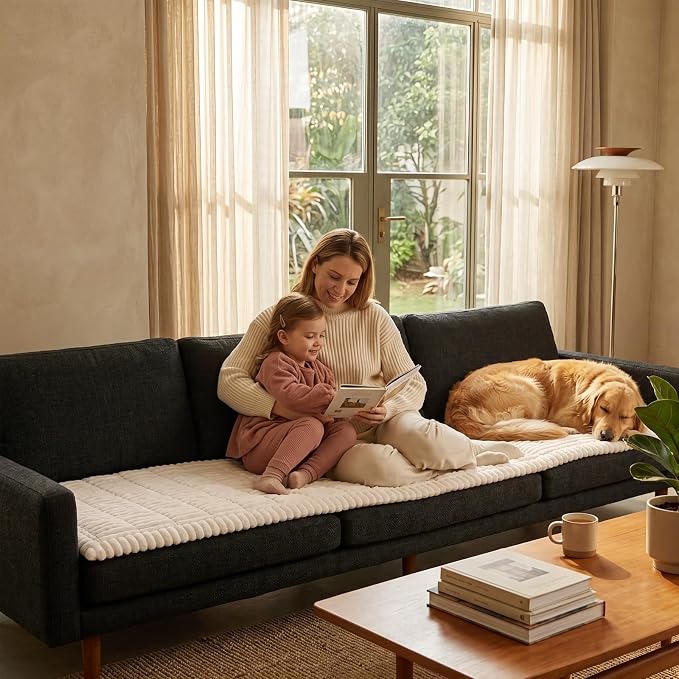 Fixwal Waterproof Flannel Dog Couch Cover, 27.6" x 82.7", White | Integrated TPU Barrier, Non-Slip Backing, Machine Washable, Pet Friendly, Easy Clean Pet Hair, Soft Sofa Cushion Protector - Image 8