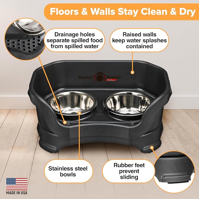 Neater Pet Brands Neater Feeder Deluxe Mess Proof Dog Bowls Elevated for Small Dogs Under 19 lbs, Made in USA, No Spill Raised Dog Food Bowl Stand Feeding Station, Food and Water Bowl Set, Black - Image 5