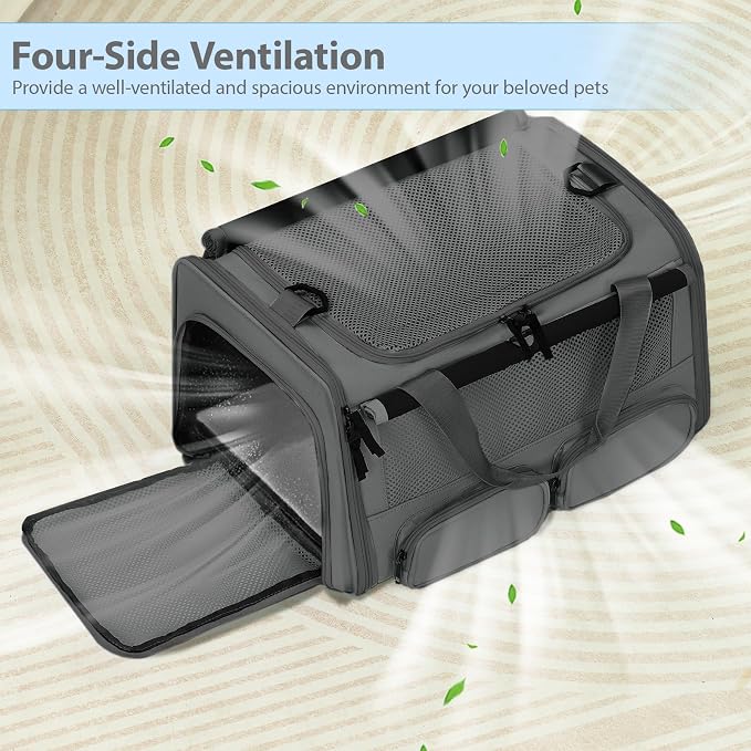 Cat Carrier for Pets up to 15 lbs, Soft-Sided Collapsible Pet Carrier | Upgraded Sturdy Base, Privacy Curtain and 2 Storage Bags Provide Comfort, Privacy and Convenience for Cats and Small Dogs - Image 3