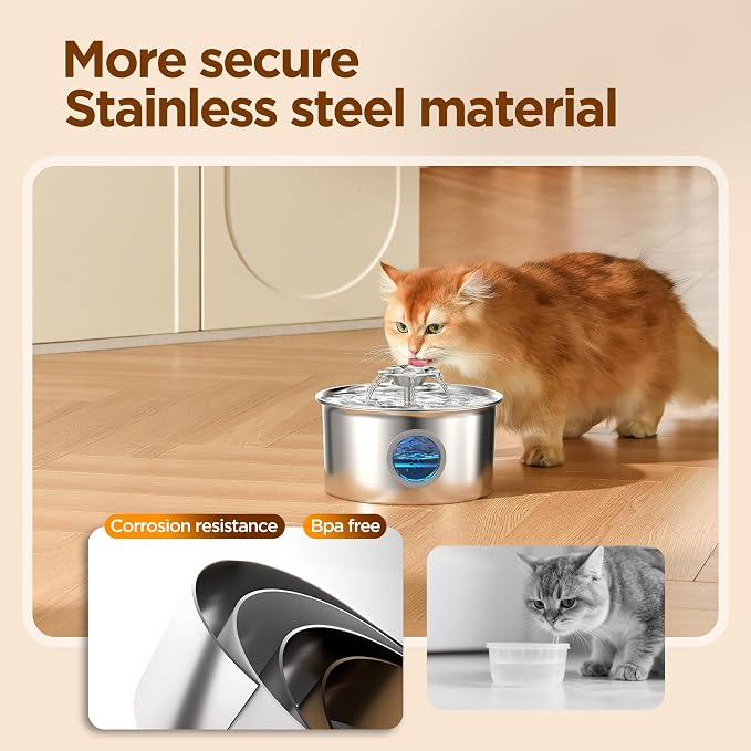 Stainless Steel Cat Water Fountain: 88oz/2.6L Pet Fountain for Drinking | Water Fountain for Cats Inside with Flower Quiet Cat Dispenser Kitty Drinking Fountain Indoor - Gifts for Pets, Small Animals - Image 4