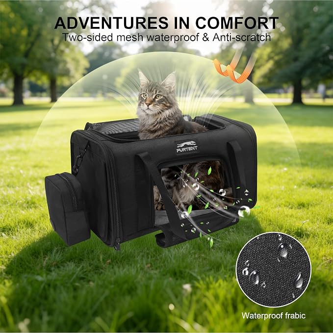 Soft-Sided Cat Carrier with Foldable Litter Box for Air Travel, Black | A compact soft-sided carrier with a foldable litter box and organized storage for flights, car trips and hotel stays. - Image 6