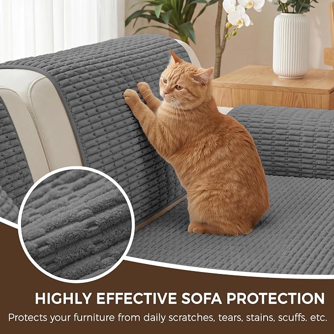 Foxdecor Couch Cover for Dogs Sofa Covers Non Slip Couch Pad Pet Friendly | Pet Couch Covers Washable Sofa Protector, Furniture Cover Couch Seat Protector for Living Room, Dark Grey 58x82 Inch - Image 5