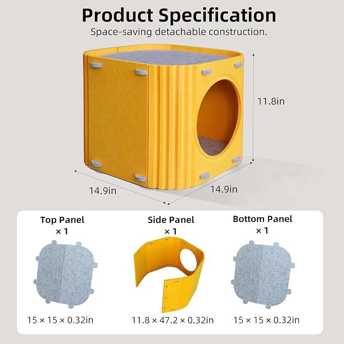Cat Houses for Indoor Cats, Warm Felt Cat Hideaway, Thick Cat Bed Cave | Scratch-Resistant Cat Cave, Kitten Hideaway for Timid Cat & Small Pet, Modern Sturdy Cats House Condo, Up to 22Lbs - Image 9