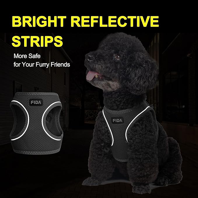 Fida Comfy Dog Harness with Leash, Soft Puppy Vest Escape Proof, Breathable Lightweight Soft Mesh, Adjustable Reflective Step-in Harness for Cat & Extra-Small Pet (XS, Black) - Image 4