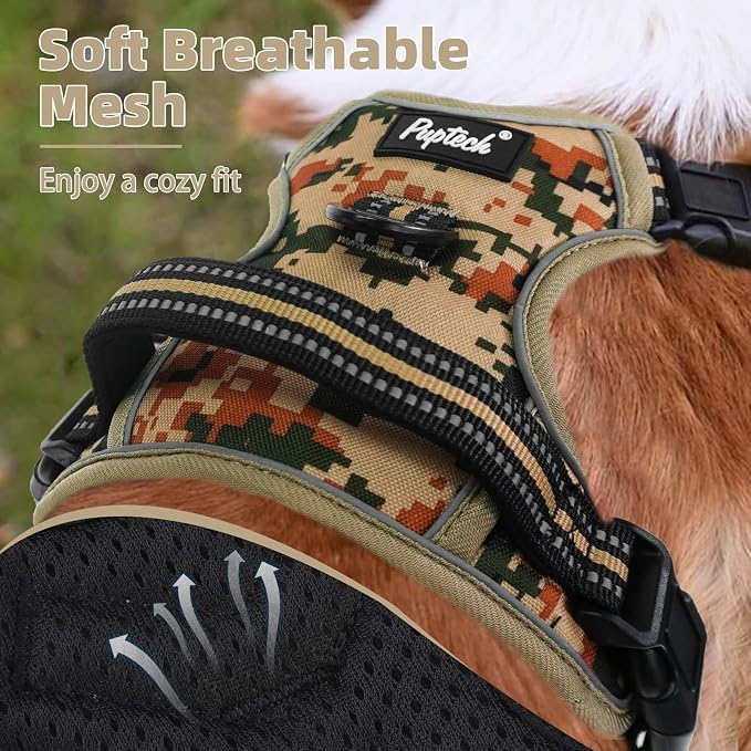 PUPTECK No Pull Tactical Dog Harness Medium Sized, Adjustable Reflective Dog Harness with Handle Easy Control, Comfortable Soft Padded Pet Vest Harness for Medium Dogs, Camouflage M - Image 4