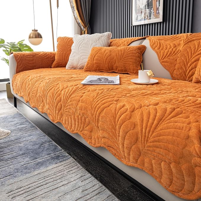 Couch Covers Plush Quilted Sofa Covers for Sectional Sofa Washable | Palm Leaves Couch Cover Chenille Non Slip Sofa Covers Soft Sofa Slipcover Furniture Protector for Pets Kids Children Dogs Cat by WelcometoXSlive