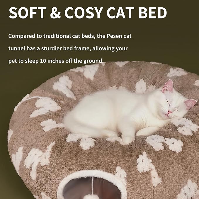Pesen Cat Tunnel Bed with Soft Cushion for Indoor Cats and Kittens | Interactive Pet Toy Encourages Exploration, Supports Natural Instincts and Bonding for Cats, Small Dogs and Rabbits - Image 3