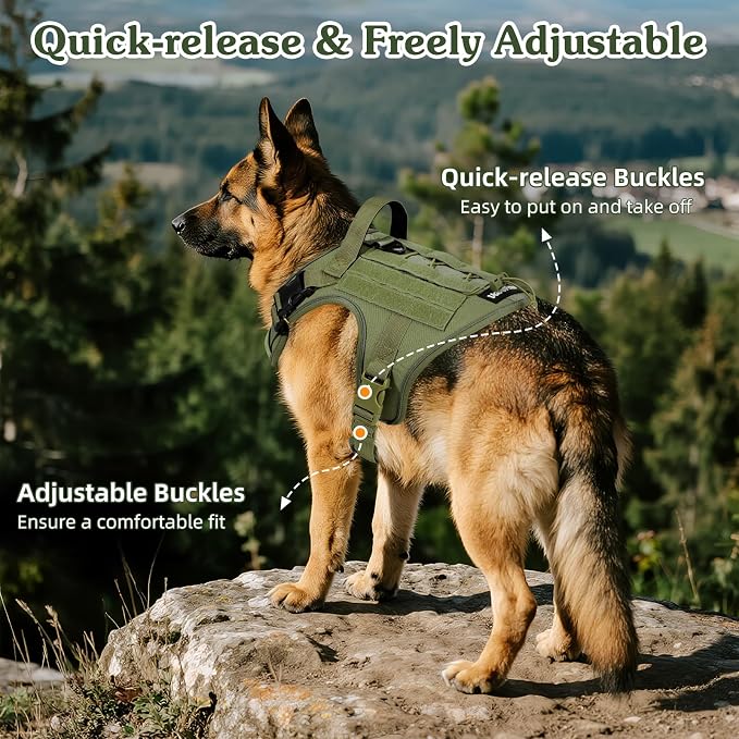 VavoPaw Heavy Duty Tactical Dog Harness for Small Dogs, No Pull Adjustable | Pet Harness Reflective Service Training Easy Control Pet Vest Military K9 Working Dog Harnesses（Army Green, S） - Image 4