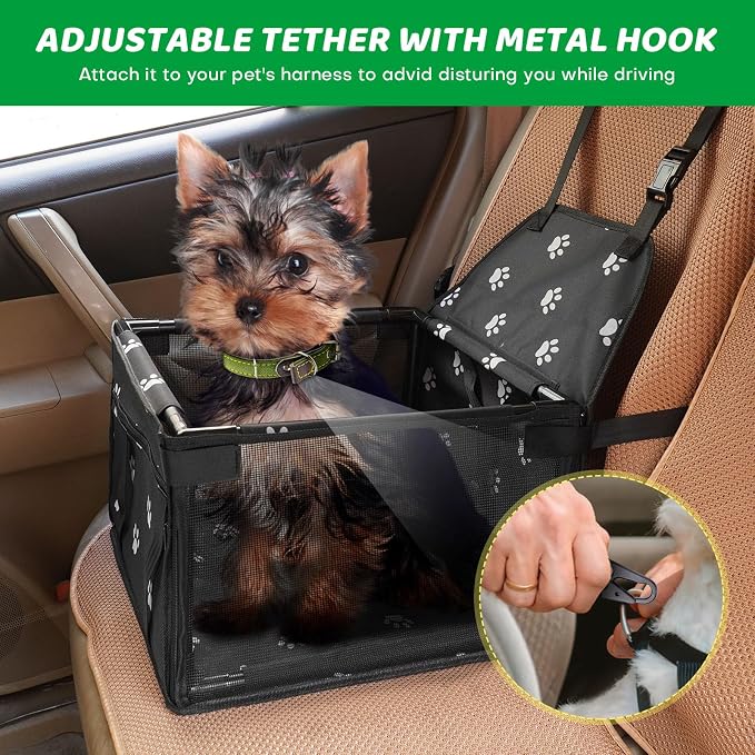 GENORTH Small Dog Car Seats for Small Dogs,Portable Puppy/Pet Car Booster Seat with Clip-On Leash and Mesh Window for Pet Up to 11 lbs - Image 3