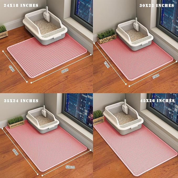 HCY&WLD Cat Litter Mat, Honeycomb Double Layer Litter Trapping Mat | Safe Materials, Soft on Paws, Waterproof Urine Proof Non-Slip, Protects Floors, Less Waste, Easy to Clean, Pink, 45" x 26" - Image 8