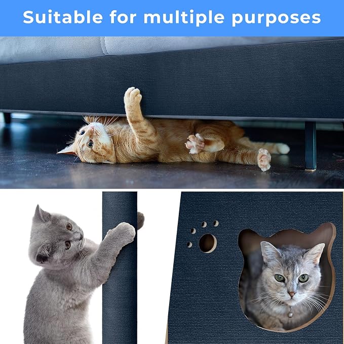 Cat Scratch Furniture Protector Couch Protector from cat Claws Self-Adhesive Carpet remnants Scratching Mat Trimmable DIY Climbing Covering Posts 78.7" x 15.8" Grey - Image 4