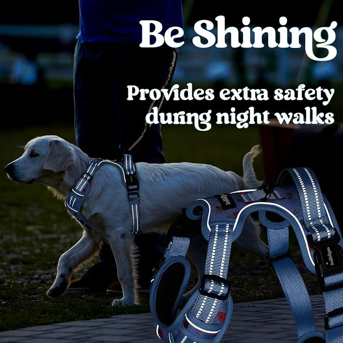 rabbitgoo Dog Harness Medium Sized, Updated Easy On & Off with 3 Buckles | No Pull No Choke, Walking with 2 Clips and Handle, Adjustable Soft Reflective, Floral Blue, Medium - Image 9