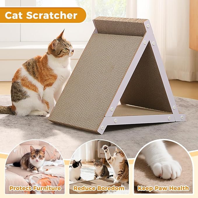 PEQULTI 18.5" Triangular Cardboard Cat Scratcher Pad Indoor Multi Cats | 18.5in triangular corrugated cardboard scratcher, stable base protects furniture for multiple indoor cats - Image 5