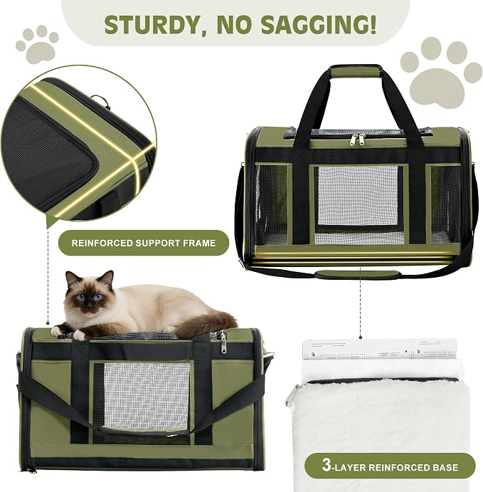 Extra-Large Cat Carrier, Soft-Sided Collapsible Pet Carrier up to 22 lbs | Dog Carrier with Breathable Mesh, Spacious Interior for Big/Medium Cats and Small Dogs, Car Travel Vet Visit - Image 3