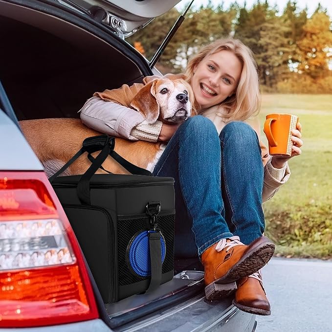 6 Set Dog Travel Bag, Large Pet Travel Kit for Supplies, Black | Includes 2 Food Containers, 1 Pet Organizer for Dogs, 2 Collapsible Bowls, 1 Treat Pouch, Dog Weekend Overnight Bag Luggage - Image 8