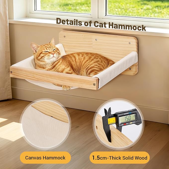 Wall Mounted Cat Shelves Set with Hammock | Sisal Scratching Posts, 3 Wooden Steps, Space-Saving Cat Tree, For Indoor Cats Up to 30 lbs - Image 6