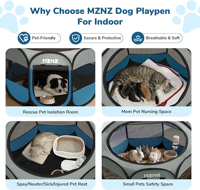 Dog Cat Small Animal Puppy Playpen Crate, Large, Grey Blue | Portable Pop Up Pet Cage Enclosure Tent Kennel Indoor Outdoor with Carrying Case, No Assembly, Camping Use - Image 3