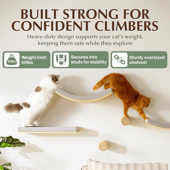 Extra Large 23.6”x12.6” CALLICO HAVEN- Stylish Cat Wall Shelves with Cushion, Modern Wall-Mounted Cat Tree Furniture, Window Cat Shelf & Perch, Sturdy/Hidden Mounts, Washable Cover - Flat Shape - Image 4