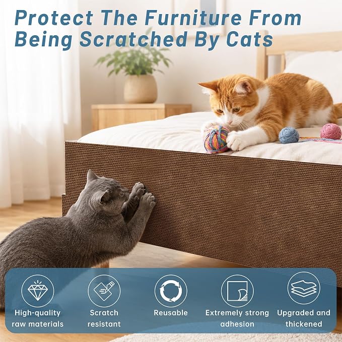 cat Scratch Furniture Protector (Brown, 78.7x15.8Inch) | Self-Adhesive , Trimmable , Anti-Scratch for Couch & Carpet Corners,Protects Furniture from Indoor Cats - Image 7