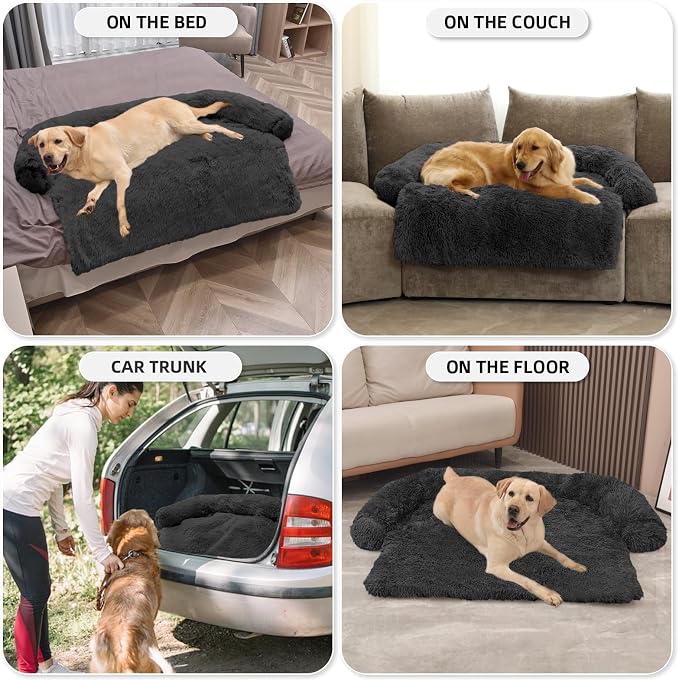Calming Dog Bed Fluffy Plush Dog Mat for Furniture Protector with Removable Washable Cover for Large Medium Small Dogs and Cats (Extra Large(53x39.3x6), Dark Grey) - Image 6