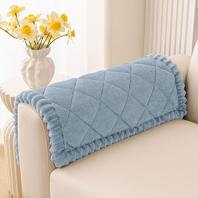Smiry Non Slip Couch Cover for Dogs, Fuzzy Plush Pet Sofa Protector | Washable Furniture Cover for Large Dogs & Cats, Scratch & Dirt Resistant, Covers Backrest & Armrest, Haze Blue, 27.6"x27.6" by Smiry