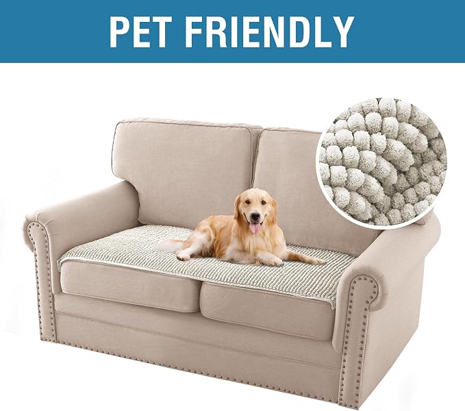 H.VERSAILTEX Plush Chenille Couch Cover for 3 Cushion Couch Anti Slip Washable Sofa Slipcovers Soft and Durable Furniture Protector for Dogs Cats Kids (27.5" x 59", Oatmeal) - Image 2
