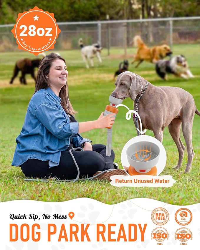 lesotc Dog Water Bottle Portable, 28oz Portable Dog Water Bottle with Bowl, Leak Proof Travel Bowl Dispenser for Dogs, One-Hand Squeeze Puppy Essentials for Walking, Hiking, Camping - Image 2