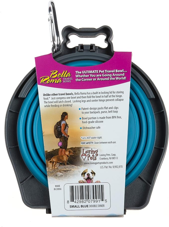 Loving Pets Bella Roma Double Diner Collapsible Dog Bowls - Silicone Dog Bowls, Foldable Bowl, Puppy Essentials & Hiking Pet Supplies Great for Home & Travel (Blue, Small) - Image 8