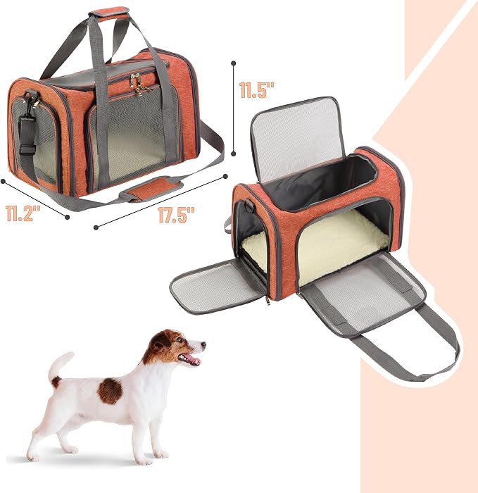 Mr. Pen- Pet Carrier, 17.5" x 11.2" x 11.5", Medium Size, Orange | Portable Travel Carrier for Small Pets, Cats & Small Dogs, Breathable Mesh, Safety Inner Leash - Image 2