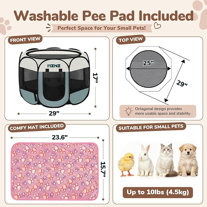 Dog Cat Small Animal Puppy Playpen Crate with 3 Blankets, Small, Grey | Portable Pop Up Pet Cage Enclosure Tent Kennel Indoor Outdoor with Carrying Case, No Assembly, Camping Use - Image 2