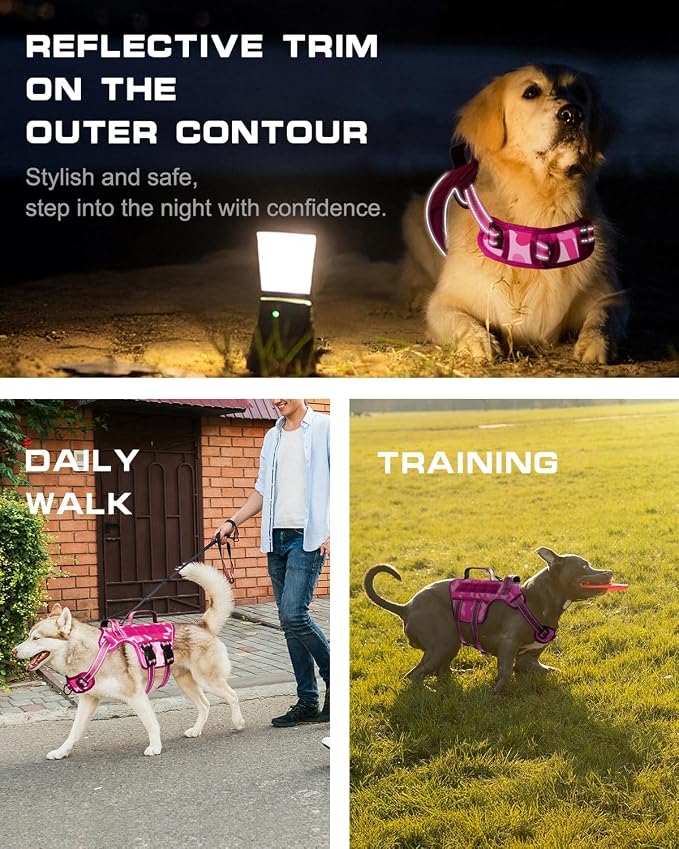 Dog Harness Medium Sized Dog, No Pull Dog Vest with Molle System | Tactical, Easy Control With Handle, Breathable Soft Padded, Adjustable, Reflective, No Choke for Walking, Pink Camo Medium - Image 4