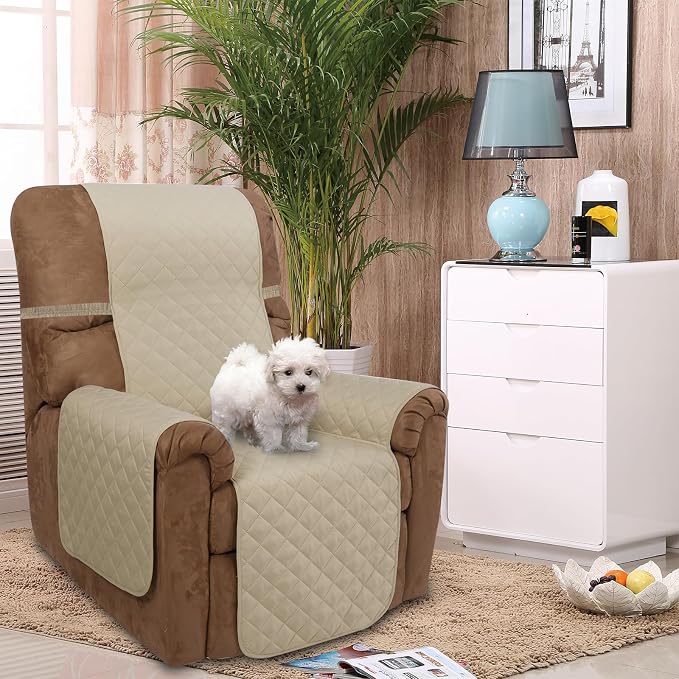 U-NICE HOME Reversible Recliner Chair Covers, Sand/Beige | 28''Recliner Cover for dogs Washable, Pet Friendly, Elastic Straps, Water Repellent, Diamond Quilted - Image 2