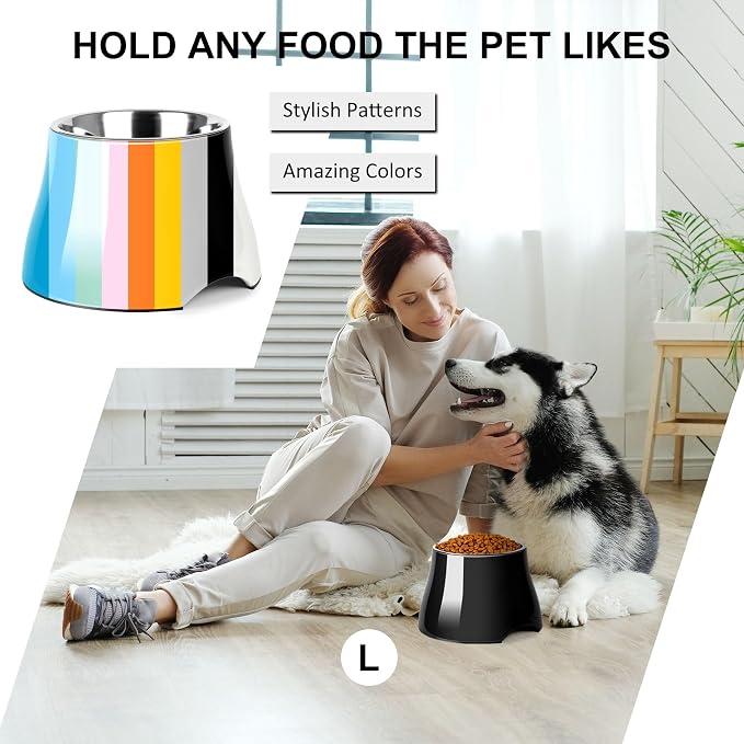 Dog Bowls,Cone Friendly Non Slip Single Dog Bowl with Stainless Steel Inner, Raised Bowls for Small and Medium Dogs Spaniel Dogs Long Ear, High Capacity, L/3 Cups Black - Image 6